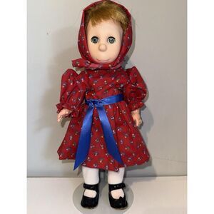 VTG Horsman Poor Pitiful Pearl Doll 11 Inch With Red Floral Dress & Bonnet